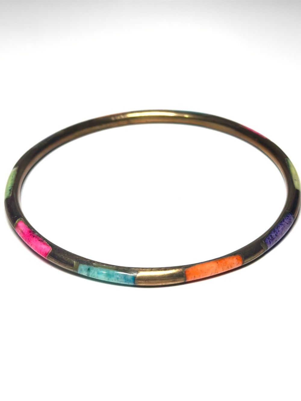 Vintage Gold Multi-Color Acrylic Inlay Slim Bangle Bracelet Jewelry